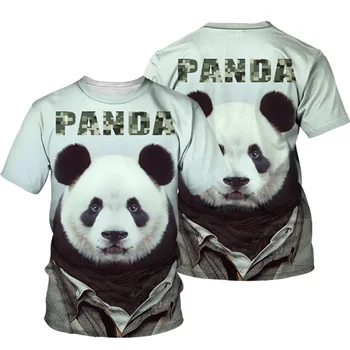 3D Panda Print póló Férfi 2021 Nyáron Új O Nyakú Rövid Ujjú Pólók Felsők Divat, Stílus, Férfi Ruhák Napi Alkalmi Vicces pólók