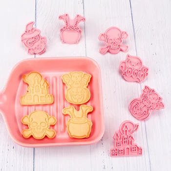 6db 3D Cookie Cuttet Penész Kastély Bagoly Szellem Keksz Dombornyomás Penész Sugarcraft Desszert Sütés Penész Dekorációs Eszköz Halloween