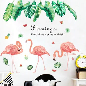 Kreatív Trópusi Fa Levelei Flamingó virág falmatrica DIY Növény Fali Matricák Nappali lakberendezés falfestmények