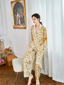 Női Pizsama Nyomtatott Magas Minőségű Jég Selyem Pizsamát Palota Barokk Stílusban Pizsama Szett