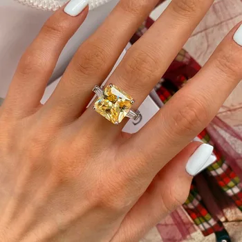 Gyönyörű Nagy Bling Sárga Aranyozott Ezüst Női Esküvő, Eljegyzés, Divat Ékszerek Új Év 2022 Gyűrű Gyémánt Gyűrűk Nők