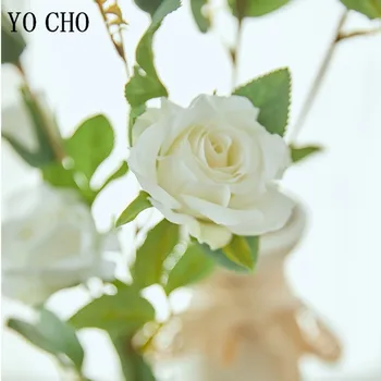 YO CHO Mesterséges Selyem Rózsa a Virágok Kiváló Minőségű Hamis Virágok Hosszú Ág, 5 Fej Esküvői flores Valentin nap Otthon Dekoráció
