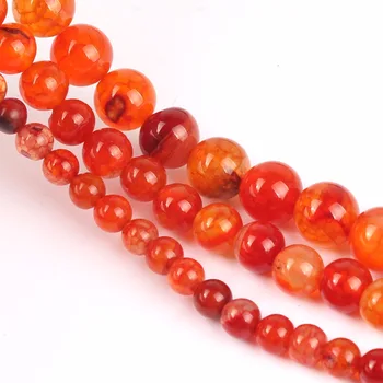 Természetes Kő Narancs Vörös Sárkány Véna Agates Kör Laza Gyöngyök 15