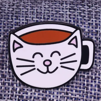 Kávét Zománc Pin Aranyos mosoly macska Bross, aranyos, vicces, pihentető dekoráció