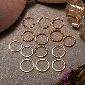 14 DB/Készlet Bohém Vintage Sima Alap, Csülök Gyűrű Készlet Minimalista Szabálytalan Geometriai Midi Gyűrűk a Nők, Lányok Anillos Mujer