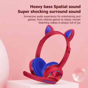 Vaku Aranyos Macska Vezeték nélküli Bluetooth Fejhallgató Mikrofon Irányítani LED Gyerek Lány Sztereó Bass Zene Sisak Telefon Fülhallgató Ajándék