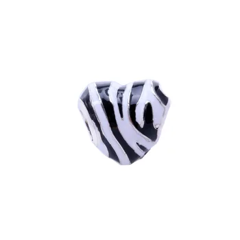 DoDoFly Valódi 925 sterling ezüst, Zománc zebra csíkos szív alakú epoxi Varázsa illik eredeti karkötő DIY Ékszerek