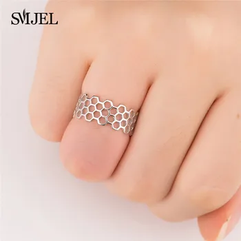 Igazi 925 Sterling Ezüst Honeycomb Gyűrűk a Nők, Lányok Esküvő Finom Ékszerek Geometriai Kör Ujj Gyűrű Party Kellékek Ajándék