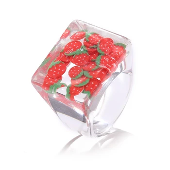 53411 új gyanta átlátszó candy sorozat gyümölcs gyűrű, eper, Kiwi Gyűrű aranyos lány