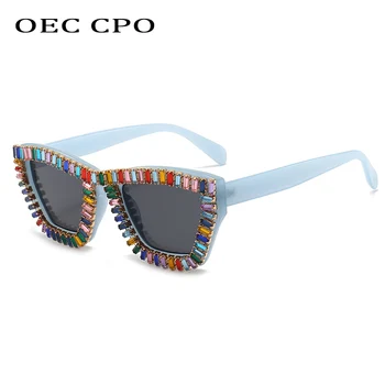 OEC CPO Divat Strassz Napszemüveg Női Elegáns Kristály Tér napszemüvegek Női Gyémánt Szemüveg UV400 Márka Tervező