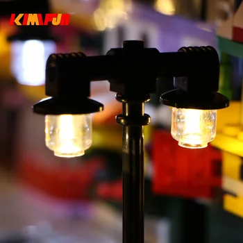 5db építőkövei Utca MOC Lámpa Dupla fényszóró Város USB Sárga Lámpa DIY Elektromos Világítás High-Tech Blokk Modell