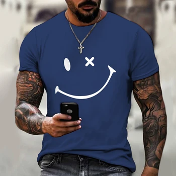 Új Alkalmi Férfi pólók 3d-s Smiley póló Nyári Divat Maximum Egyszerű, Hétköznapi Rövid ujjú, Magas Utca, O-nyak Streetwear