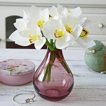 DiY-eladási Kiváló minőségű színes 4-fej Orchideát 27 Cm, Haza Kijelző, Váza Virágot, Ünnep Helyszín Dekoráció