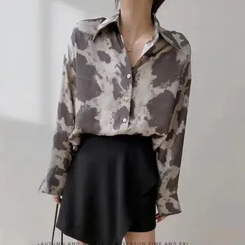Yedinas Vintage Blúz, Női Koreai Divat Ruházat Leopárd Hosszú Póló, Harajuku Nő Blúzok Ingek Streetwear Blusas Mujer