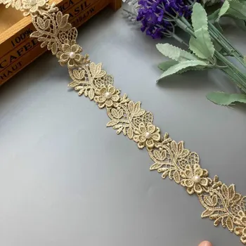 1 Yard-3,5 cm Arany Csipke Szegéllyel Szalag Oldható Gyöngy Virág Hímzett Szövet Kézzel A Kosztüm Varrás Kellékek Jármű Dekoráció