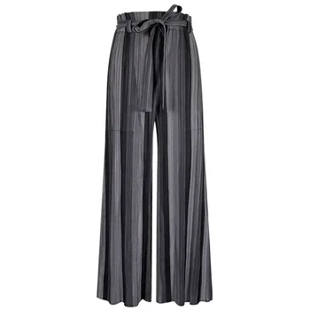 Issey Miyake rakott női nadrág design temperamentum rakott csíkos nyomtatás terítette magas derekú, széles-láb nadrág laza nadrág