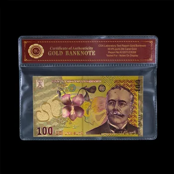 Hamis Szín Arany Bankjegy Románia 100 RON Bankjegy Papír Valuta Dekoráció Otthon