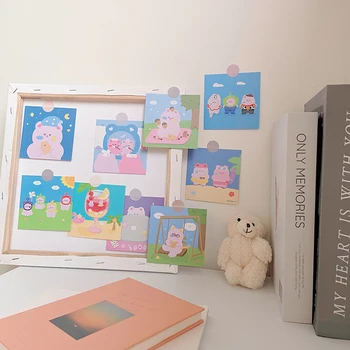 9 Lap Aranyos Rózsaszín Medve Dekoráció Képeslap Meghatározott koreai Kétoldalas Kártya DIY Rajzfilm Fal Hálószoba Scrapbooking Papíráru