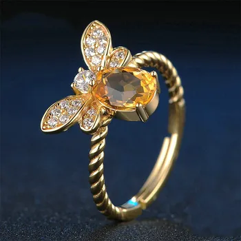 925 Sterling Ezüst Gyűrű Természetes Ametrine Kő Ékszer 18K aranyozott Drágakő Gyűrű Divat a Kis Méh a Gyűrű a Nők