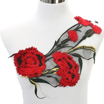 Vörös Nagy Virág Nyakláncot, Csipke Gallér Szövet Kárpitozás DIY Hímzés, Csipke Anyagból Dekoltázs Applied Varrás Kézműves NL113