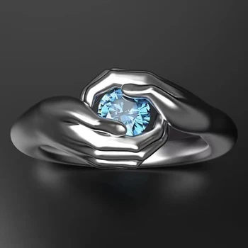 Igazi 925 Sterling Ezüst Gyűrű Üveg, Kő, Néhány Ölelés Gyűrűk Ölelő Kezek Romantikus Alufelni Ujját Ékszer Esküvő Szerelem Bh