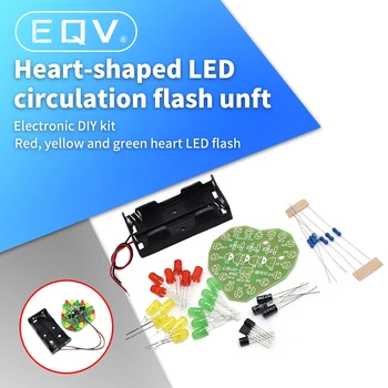 Piros, Sárga, Zöld szív alakú LED keringő lámpa alkatrész elektronikus termelési zseblámpa DIY kit Diák Elektronikus Laboratórium