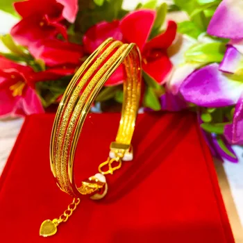 24 karátos Arany színű Karkötő Női Egyszerű, Kör Alakú Gyöngyök Menyasszony Karkötő BangleJewelry Sárga Arany 585 Kiegészítők, Ajándékok