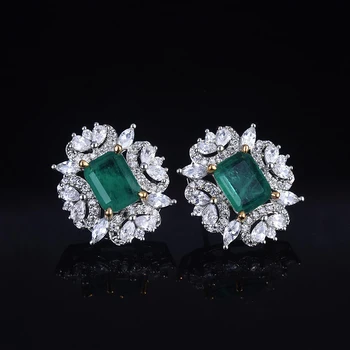Egyedi design, ezüst berakásos smaragd square set-Európai, illetve Amerikai stílusú luxus hölgyek teljes gyémánt medál nyitott gyűrű fülbevaló