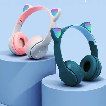 Villogó LED Aranyos Macska Füle Fejhallgató, Bluetooth, Vezeték nélküli Fülhallgató Mikrofon, TF, FM Gyerek Lány Sztereó Zene Fülbe Telefon Fülhallgató Ajándék