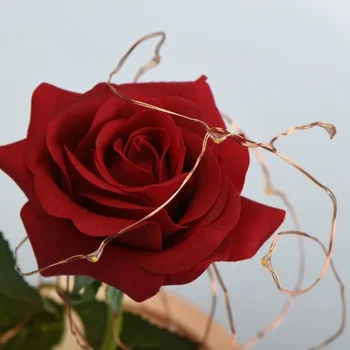 A szépség, A Szörnyeteg Vörös Rózsa A Tiszta Üveg Kupola Egy Fából készült alappal Valentin napi Ajándék