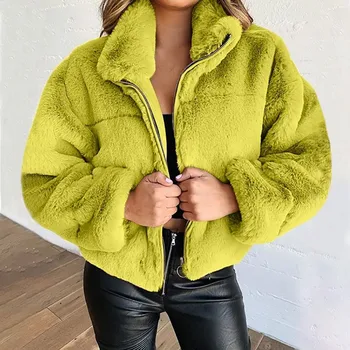 2021 Őszi Téli Faux Prémes Kabát Női Divat a Plus Size S-5XL Laza Cipzár egyszínű Vastag Meleg Vágott Gömbhal Kabát JD1527