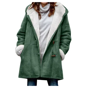 Télen A Nők Magas Minőségű, Matt Bársony Kabát Luxus Hosszú Stílusú Sűrűsödik Meleg Kabátok Laza Kapucnis Kabát Női Plüss Kabát