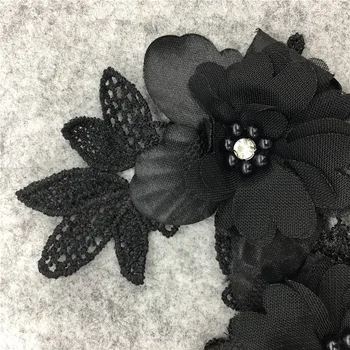 Új stílusú fekete Virágos Applied gyönggyel Díszített DIY Csipke Gallér Anyagból, Varrás Applied Kellékek egy pár eladó YL567