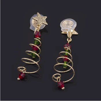 ER007 koreai karácsonyi ajándék, karácsonyi fa spirál lány fülbevaló ötágú csillag crystal fashion nők stud klip fülbevaló