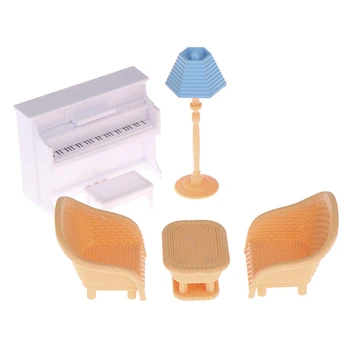 Babaház Mini Bútorok, Kanapé, Asztal, Lámpa Zongora Gyermekek Nappali Jelenet Játékok