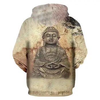 Férfi kapucnis felső 2018 Új Érkezés Divat Nyomtatás Buddha-Szobor 3D Kapucnis Téli Rendszeres Meleg Kapucnis melegítő felső, Hosszú Ujjú Pulóver