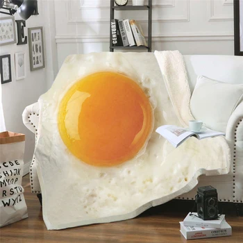 Élelmiszer tojás 3D Nyomtatás Plüss Polár Takaró, Felnőtt Divat, Paplanok Home Office Mosható Paplan Alkalmi Gyerekek Lányok Sherpa Takaró
