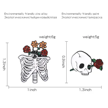 Egyéni Koponya Virág Csapok Virágos Rózsa, Csont Bross Farmer Kabátok Táskák Hátizsák Kalap Kiegészítők, Halloween Sötét Punk Nagykereskedelmi