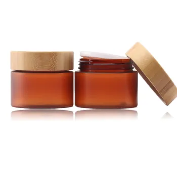 150ML Üres Amber Műanyag Kozmetikai Konténer Esetében Természetes Bambusz Kap Krém, Testápoló Doboz Kenőcsök Üveg Élelmiszer Smink Pot Jar