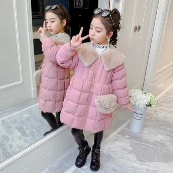 Új Lány Téli Kabát Gyermekek Sűrűsödik Meleg télikabát Gyerek Kabát Nagy Prémes Kapucnis Kabát Tini Téli Felsőruházat -30 Fok