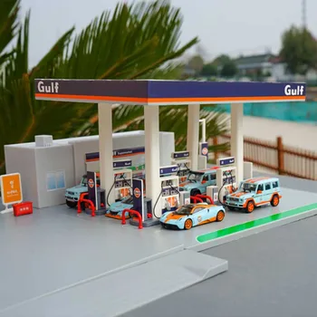 1/64 Skála alufelni autó modell-Öböl benzin benzinkút jelenet szimulációs modell, játék, ajándék tartozékok beállított állomás dekoráció kijelző