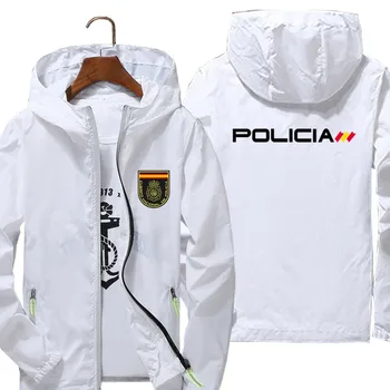 Férfi Espana Policia Spanyolország Országos Rendőr-Upr Elleni Lázadás Geo Megy Utca Vékony Fényvisszaverő Széldzseki Bőr Cipzár kabát Kabát 7XL