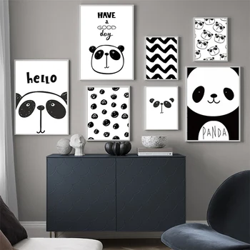 Aranyos, Aranyos Rajzfilm Panda Minta Nyomtatás Poszter-Vászon Festmény wall Art Kép fekete-fehér A Baba, Gyerek Szoba, lakberendezés