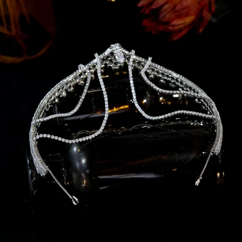 ASNORA Egyedi Design Cirkónium-oxid Homlokán Fejdísz Esküvői Haj Kiegészítők, Menyasszonyi Fejét Lánc Teljesítmény Ékszerek Korona Tiara
