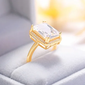 GICA S925 Sterling Ezüst Gyűrű női hölgy Nagy Cirkon gyűrűk kiváló minőségű Arany színű esküvő, eljegyzés, születésnap party ajándék