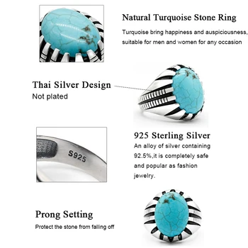 Türkiz Gyűrű a Férfiak 925 Sterling Ezüst Vintage Kék Természetes Drágakő Férfi Gyűrűk török Kézzel készített Punk Ékszerek Fél Ajándék