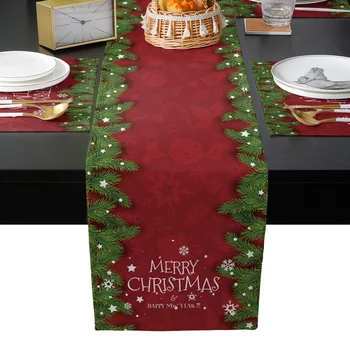 Karácsonyi Fenyő Ágak Hópelyhek asztali Futó Luxus Beállított Esküvői Asztal Dekoráció asztali Futó Karácsonyi Dekoráció Otthon
