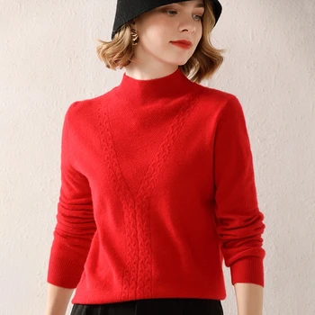 Női pulóver 2021 téli új - os gyapjú alkalmi fele magas gallér kasmír pulóver plus size egyszínű női kötött felső