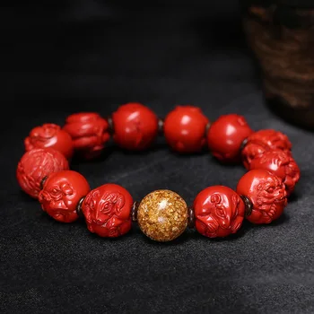 A kínai Zodiákus Piros Szerves Cinóber 14 mm Gyöngyök Rugalmas Karkötő Természetes Divat Férfi Ahd Nő Szerencse Amulett Ajándékok New