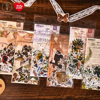 60pcs Matricák Retro Aranyos Állat Pillangó Art DIY Anyag Scrapbook Napló Dekoráció Antik Kézikönyv Album Matrica